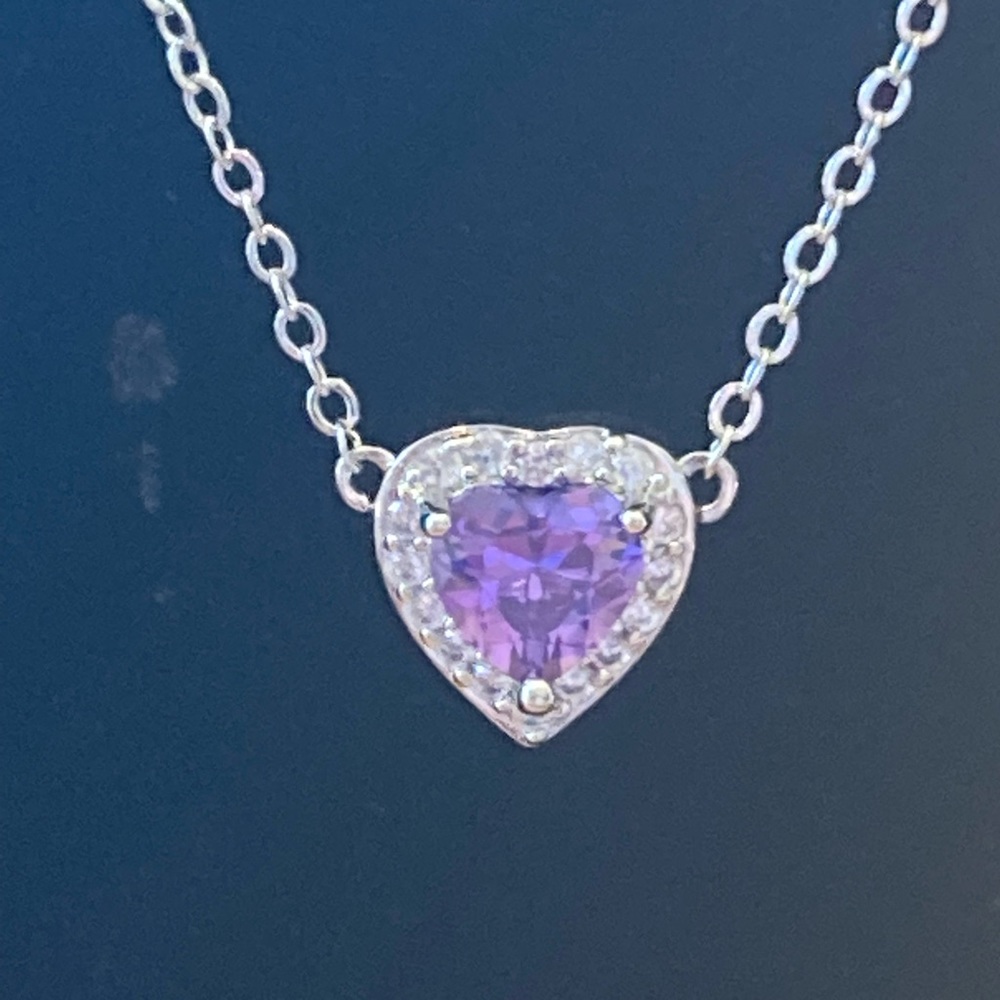 Simulated Tanzanite and CZ Halo Heart Necklace